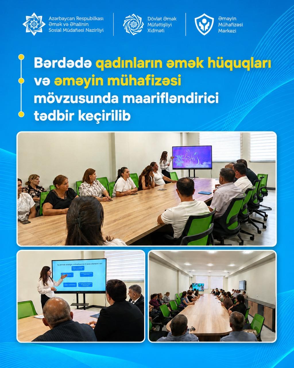  Bərdədə qadınların əmək hüquqları və əməyin mühafizəsi mövzusunda maarifləndirmə tədbiri keçirilib